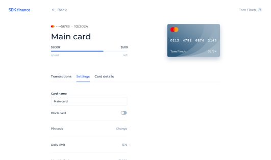Digital corporate banking software - Cards issuing