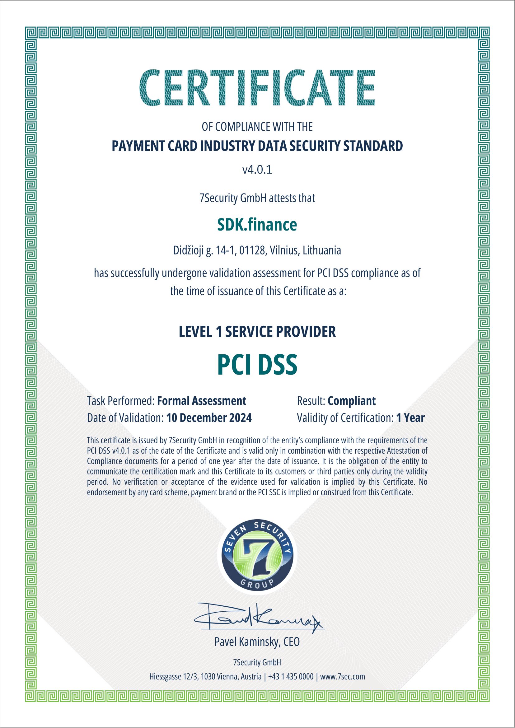 SDK.finance Achieves PCI DSS Level 1 Compliance