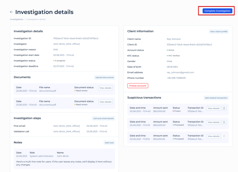 Investigate Software Complete/Reopen Investigation | SDK.finance - White-Label Digital ...