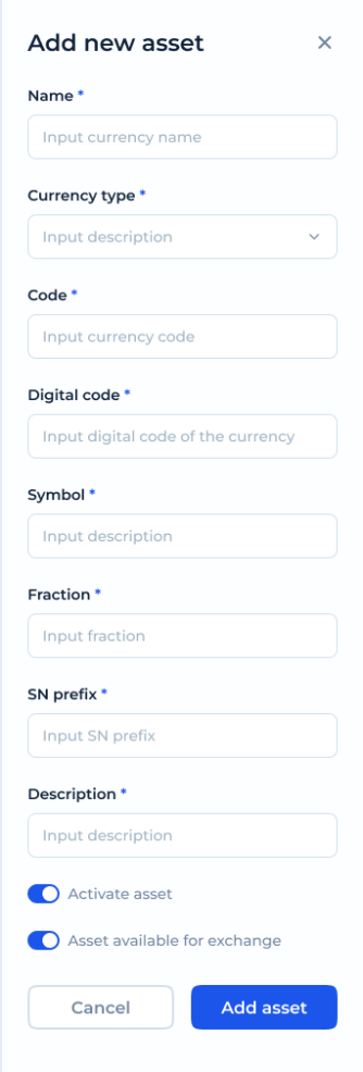 Add new Asset | SDK.finance - White-Label Digital Banking Software