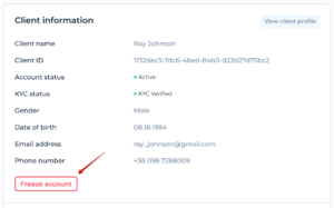 Freeze/Unfreeze Client’s Account