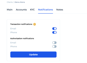 Client profile – Notifications